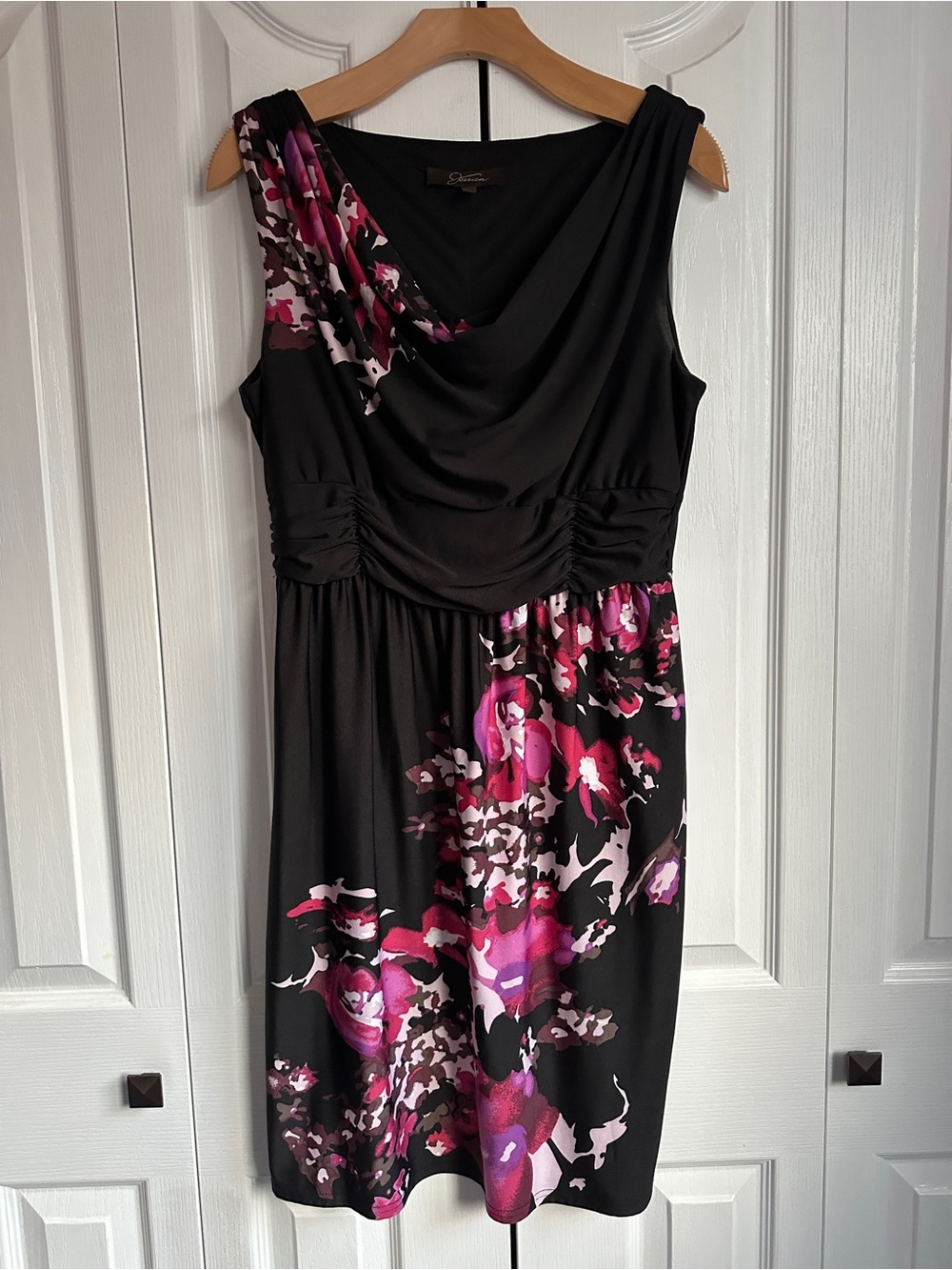 Jessica Black Midi Dress with Pink Floral Accents